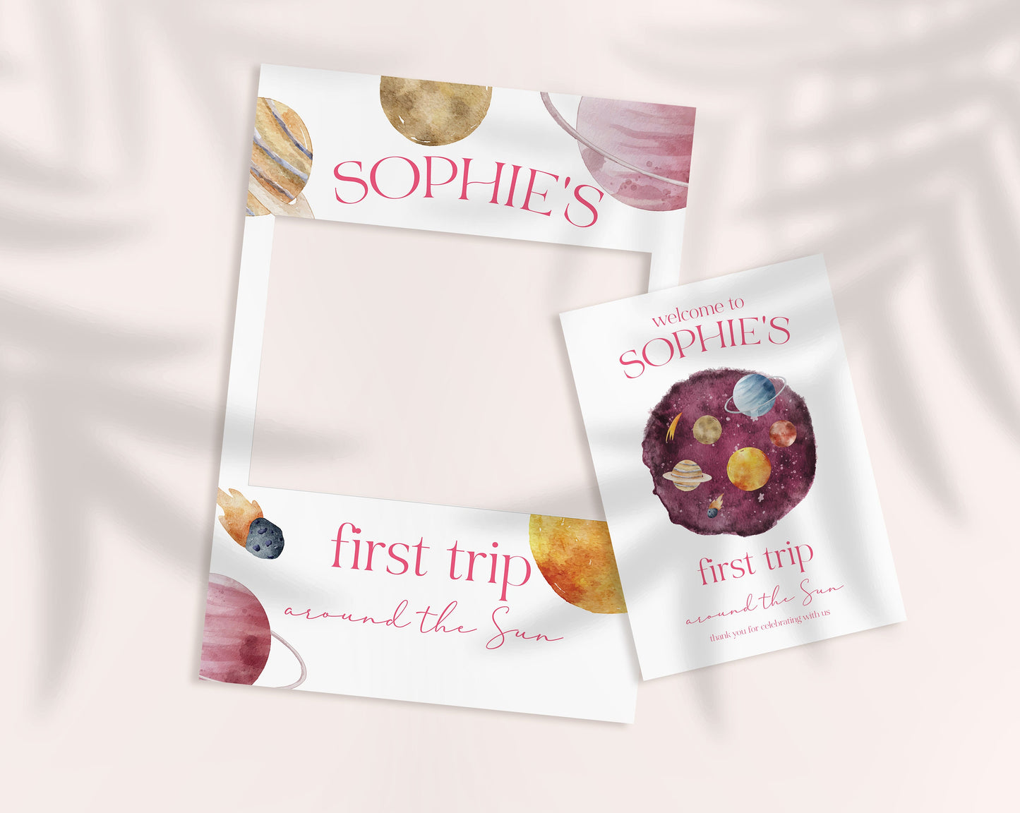 First Trip Around The Sun Welcome Sign and Matching Selfie Frame, First Birthday Party Sign, First Trip Around the Sun 1st Birthday décor