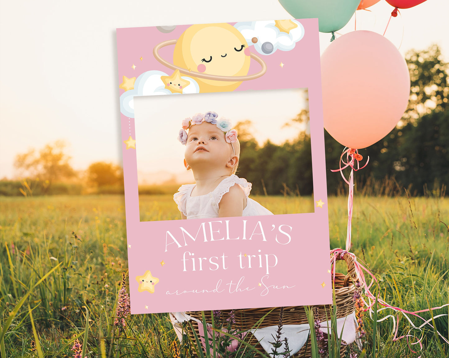 First Trip Around The Sun Birthday Selfie Frame, First Birthday Party Frame Sign, First Birthday Party Decorations, Space Theme Birthday