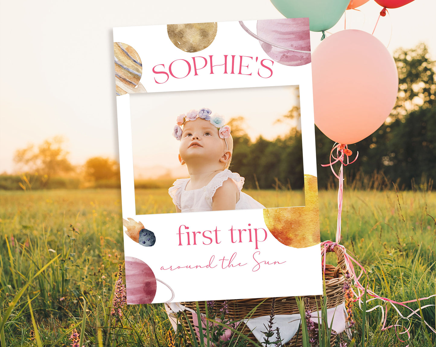 First Trip Around The Sun Welcome Sign and Matching Selfie Frame, First Birthday Party Sign, First Trip Around the Sun 1st Birthday décor