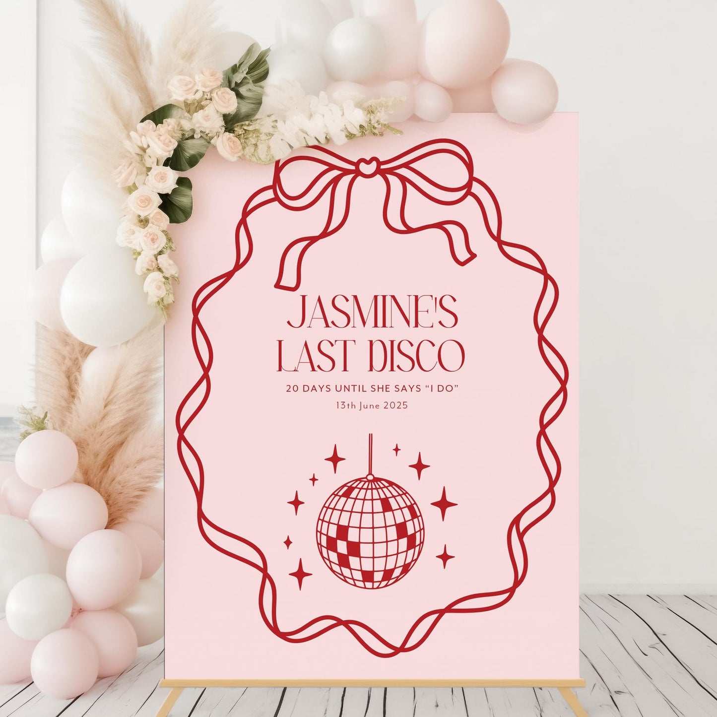 Last Disco Hen Party Selfie Frame and Matching Party Sign, Pink & Red One Last Disco Hen Party Photobooth Frame, Sign Hen Party Welcome Sign