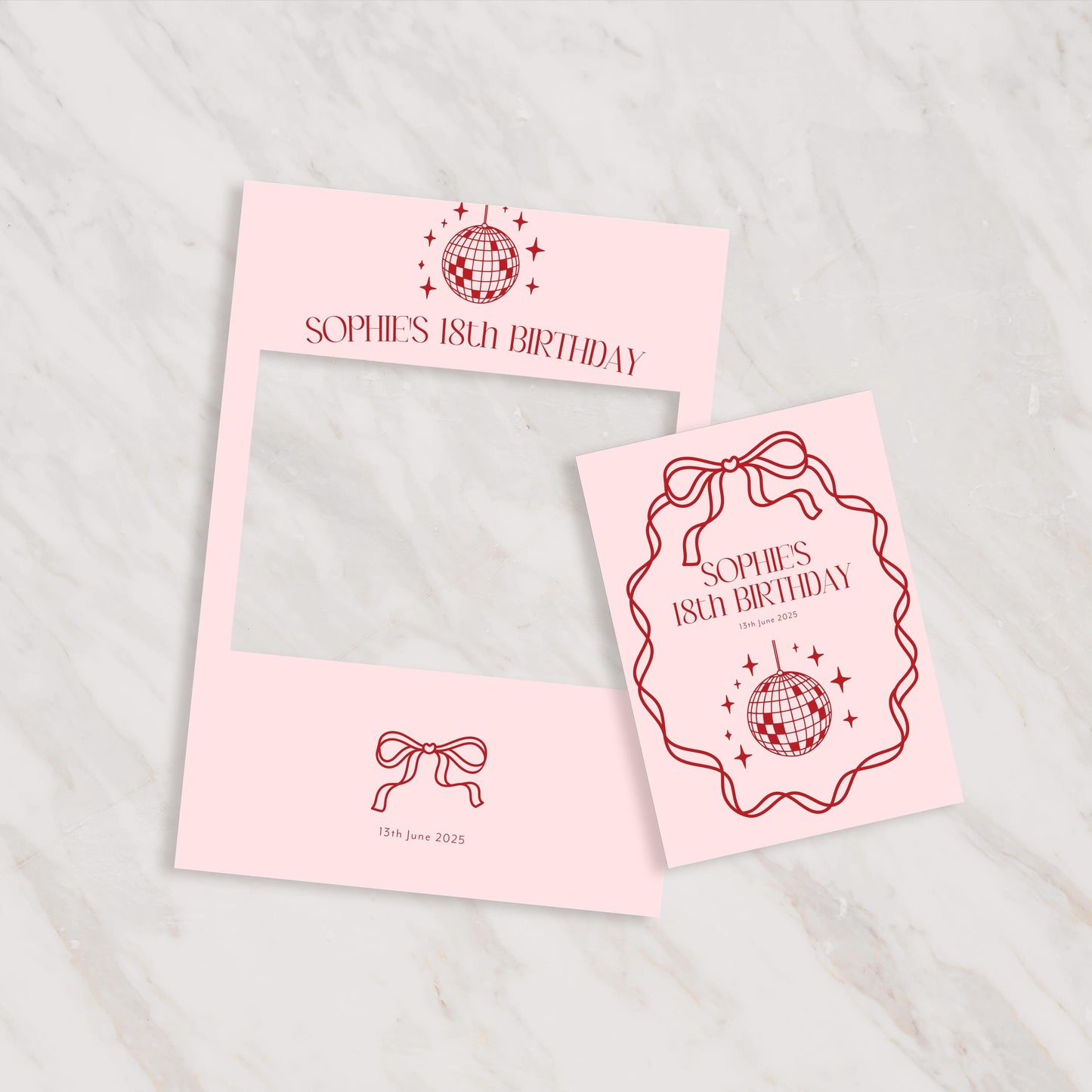 Pink and Red Bow Themed 18th Birthday Party Disco Selfie Frame and Matching Party Sign, 21st Birthday Photobooth Frame, Bow Welcome Sign