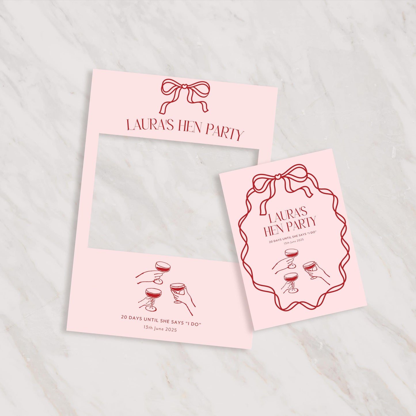 Pink and Red Bow Themed Hen Party Selfie Frame and Matching Party Sign, Hen Party Photobooth Frame, Welcome Sign Hen Party, Bridal Shower