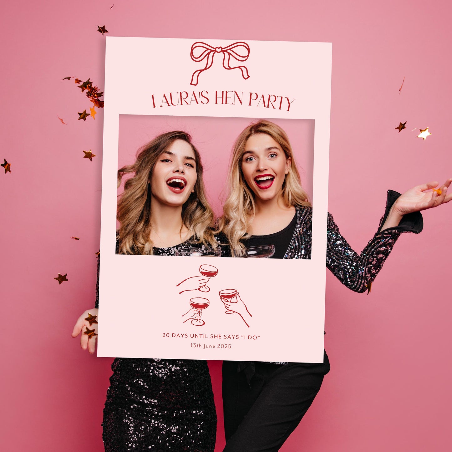 Pink and Red Bow Themed Hen Party Selfie Frame and Matching Party Sign, Hen Party Photobooth Frame, Welcome Sign Hen Party, Bridal Shower