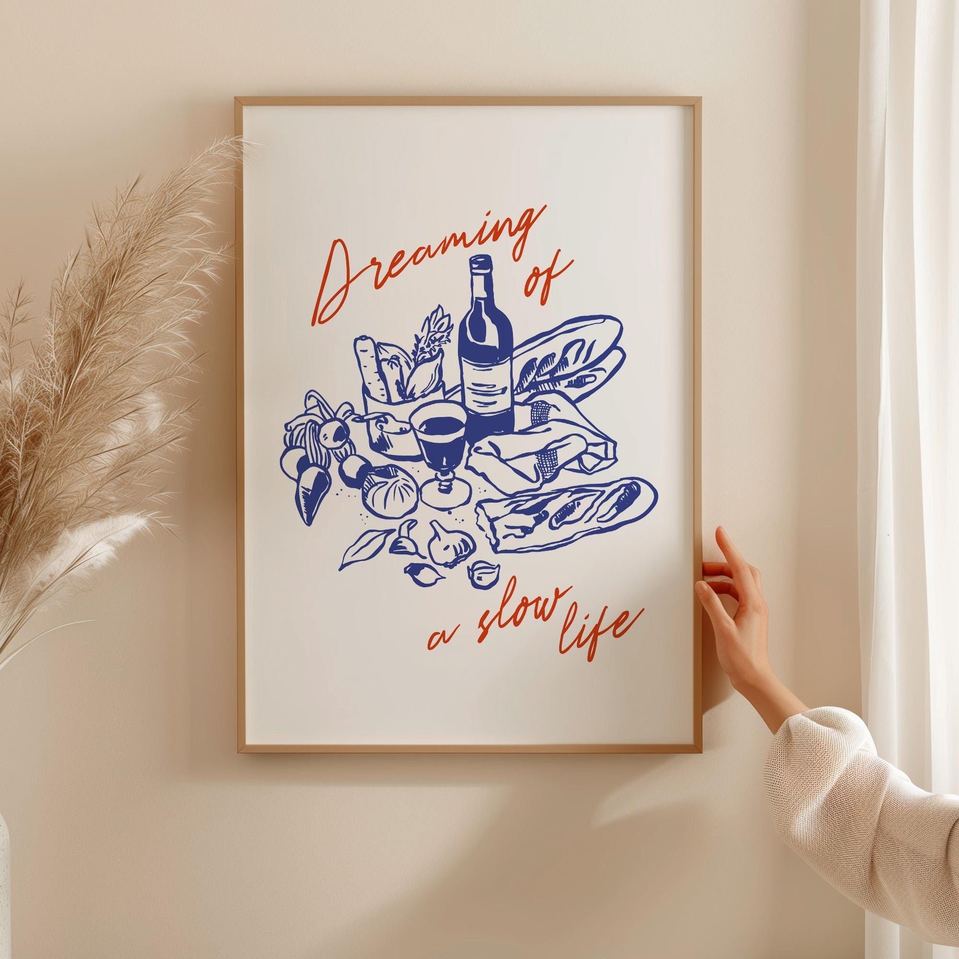 Slow life wall art print featuring lifestyle theme with detailed food illustration printed on premium paper
