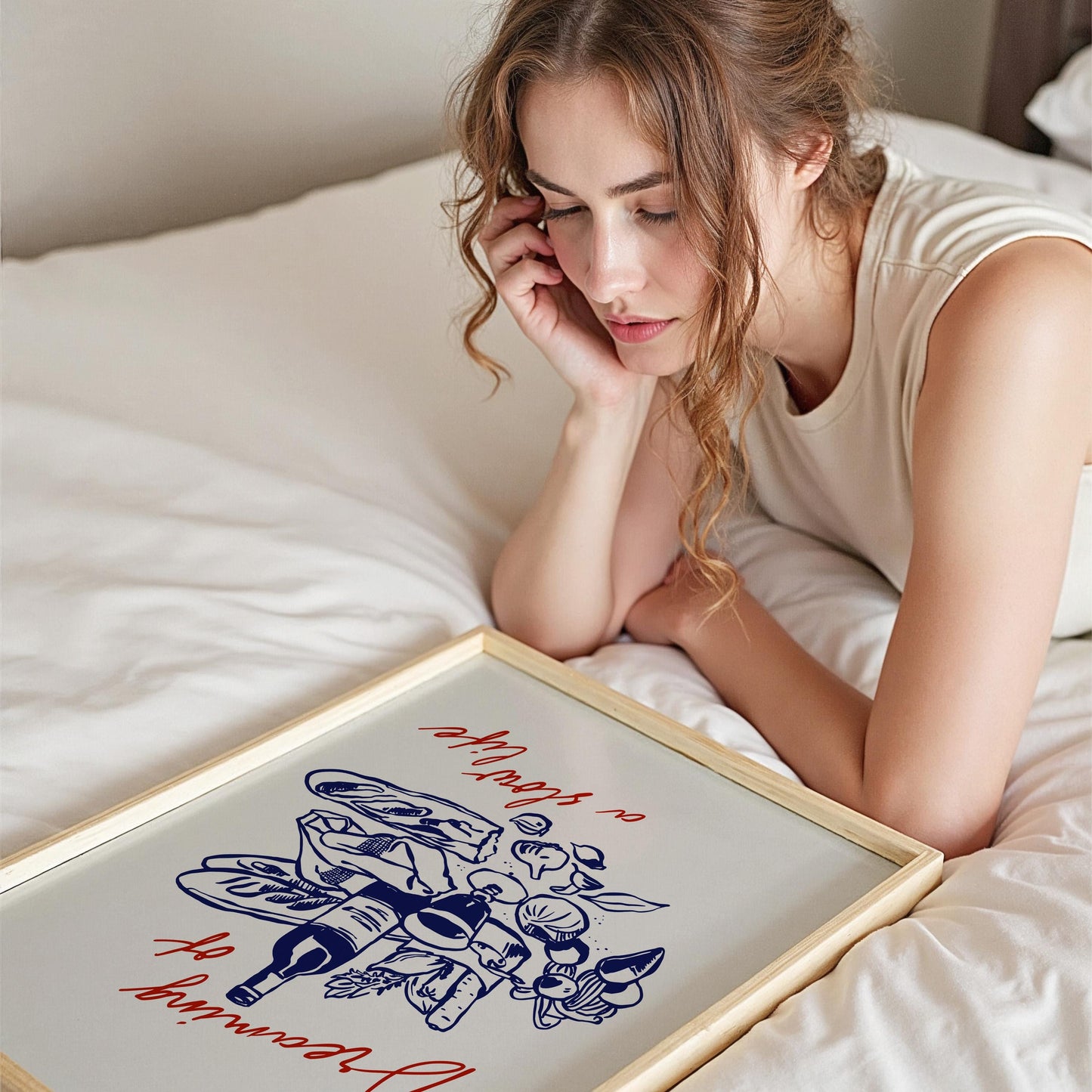 Professional lifestyle art print showing slow life quote with hand-drawn food and kitchen illustration