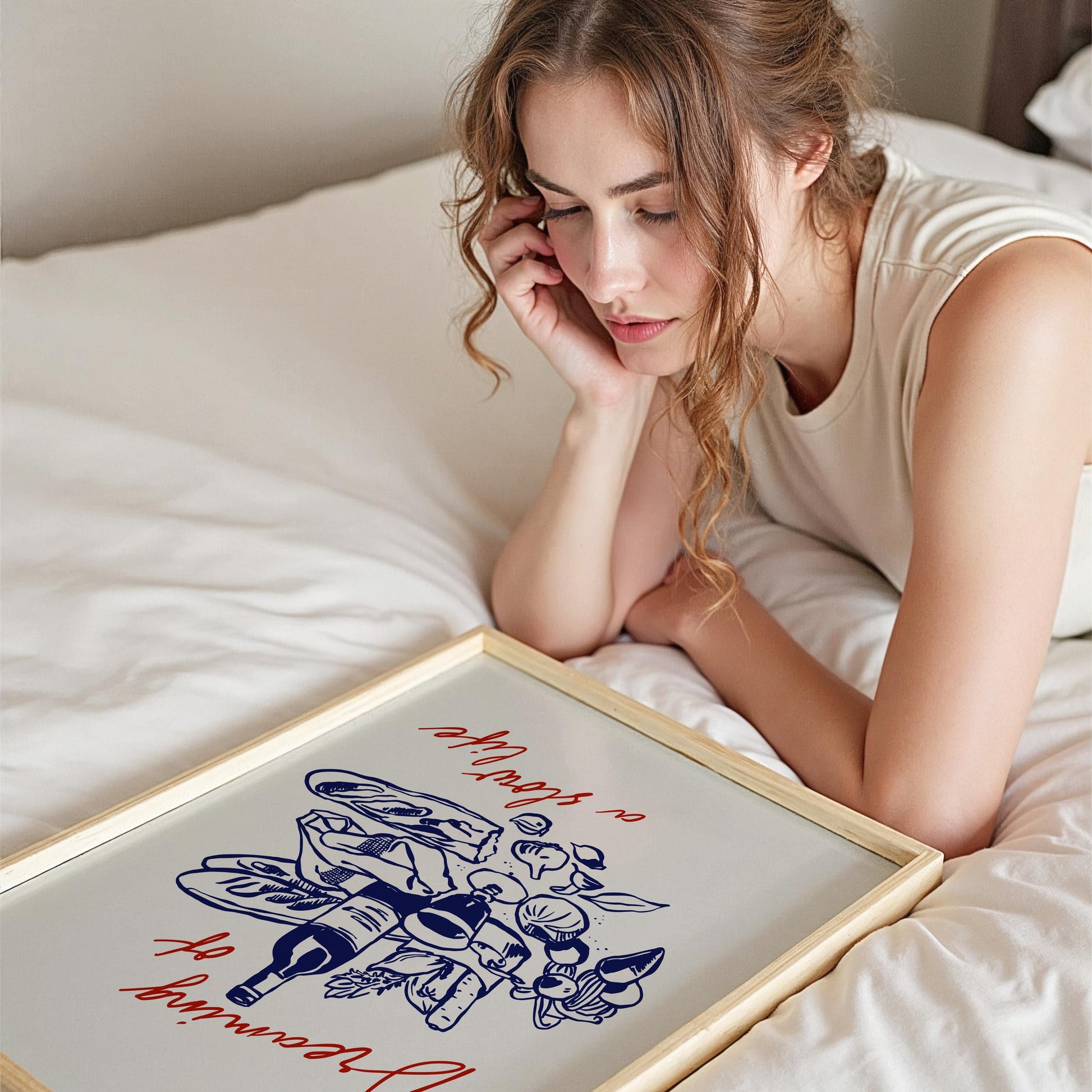 Professional lifestyle art print showing slow life quote with hand-drawn food and kitchen illustration