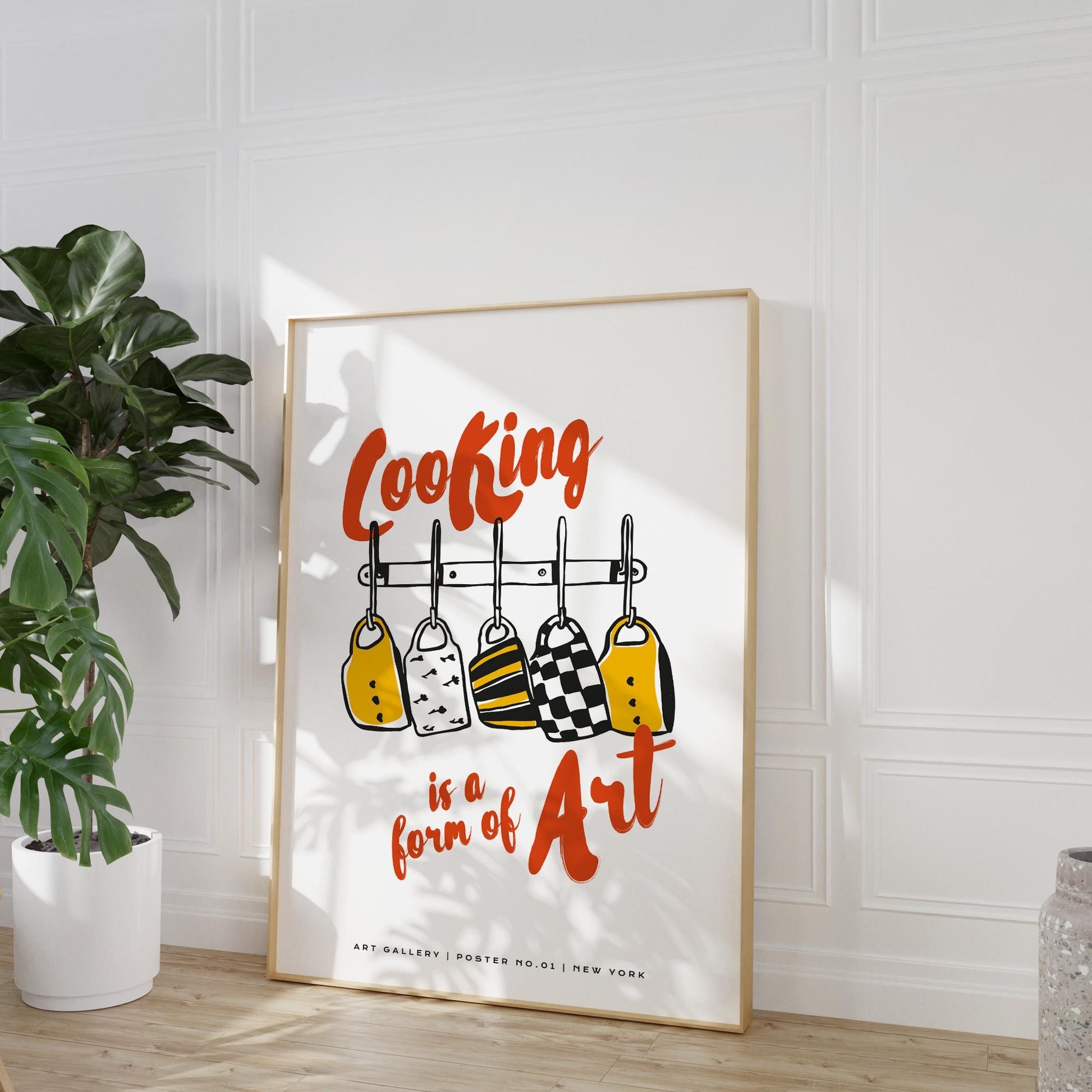 Cooking enthusiast poster with art theme, orange lettering, and illustrated kitchen utensils on 312gsm fine art paper