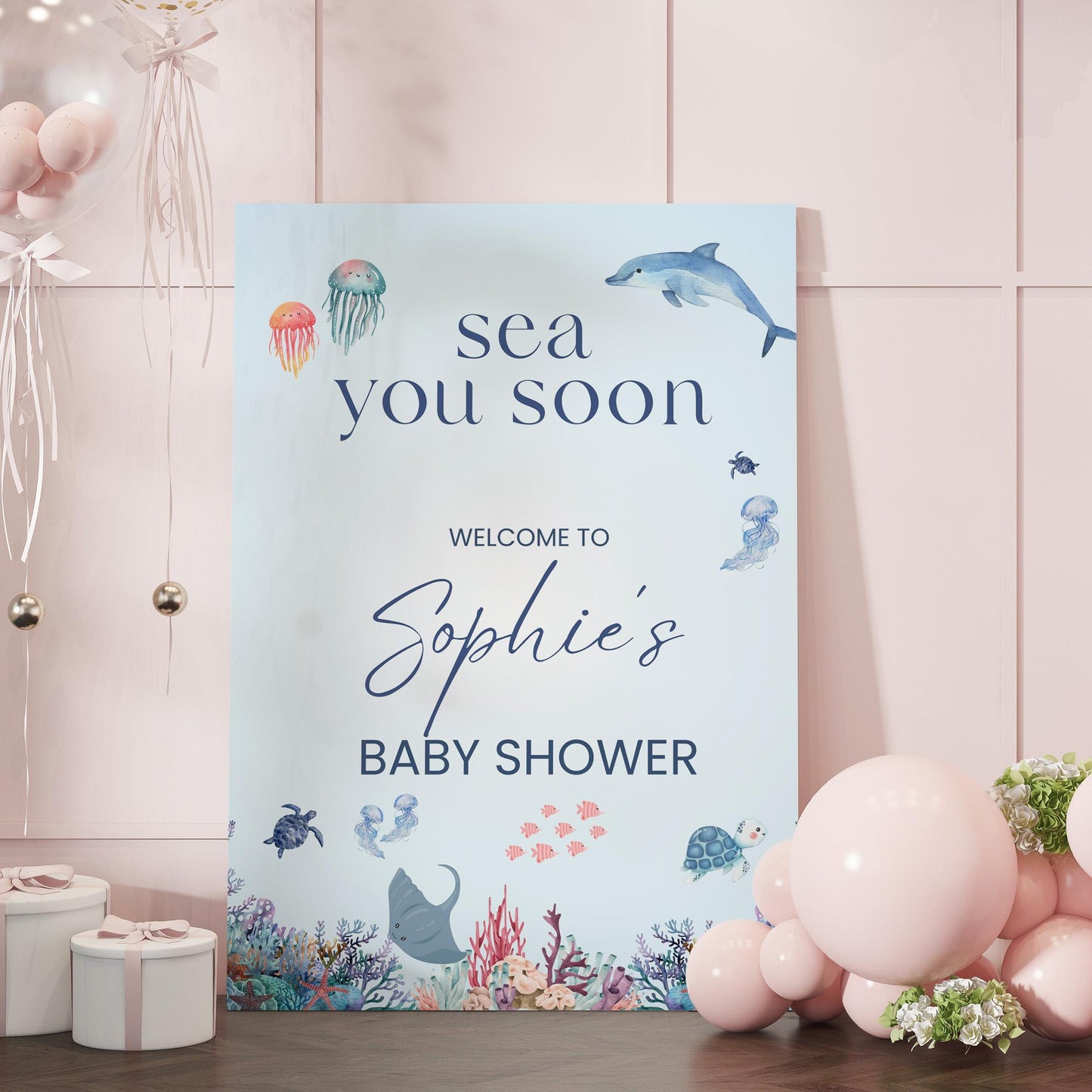 Sea You Soon Baby Shower Welcome Sign, Ocean Baby Shower Decorations, Under the Sea, Baby On The Way Foamboard Sign