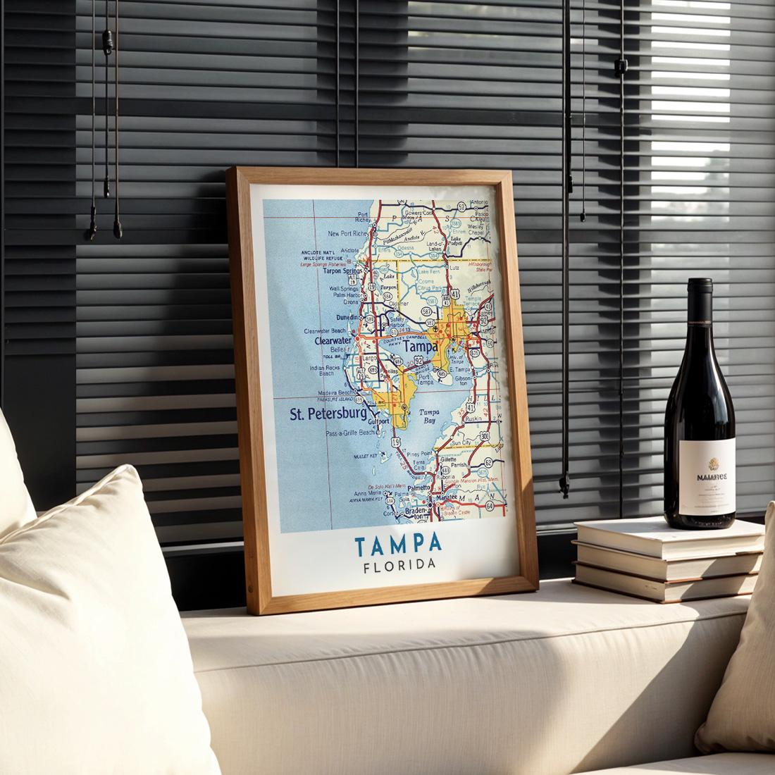 Vintage Tampa Florida Map Print, City Wall Art (Digital Download)