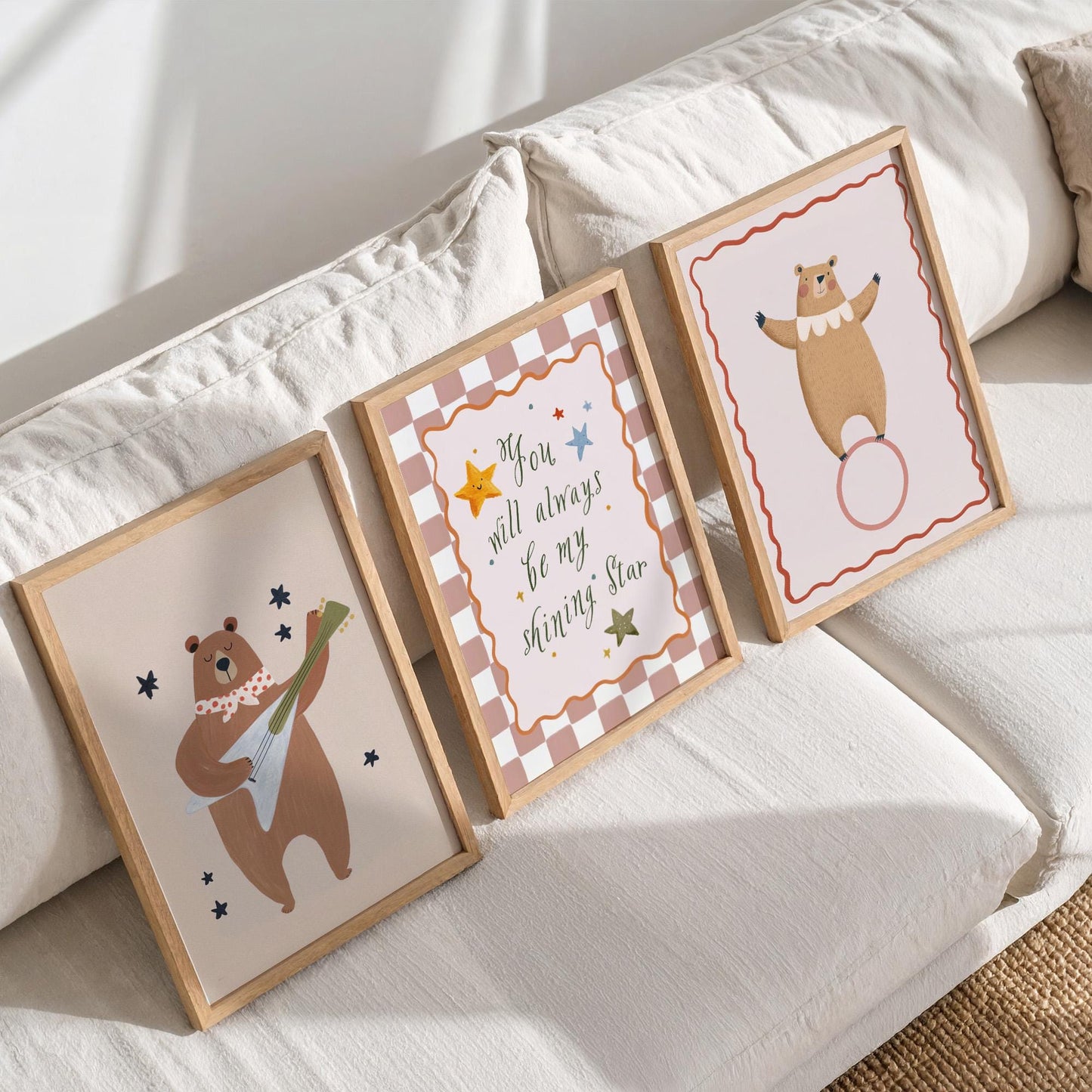Bear Nursery Wall Art Set of 3, Baby Room Prints, Gender Neutral Nursery Decor