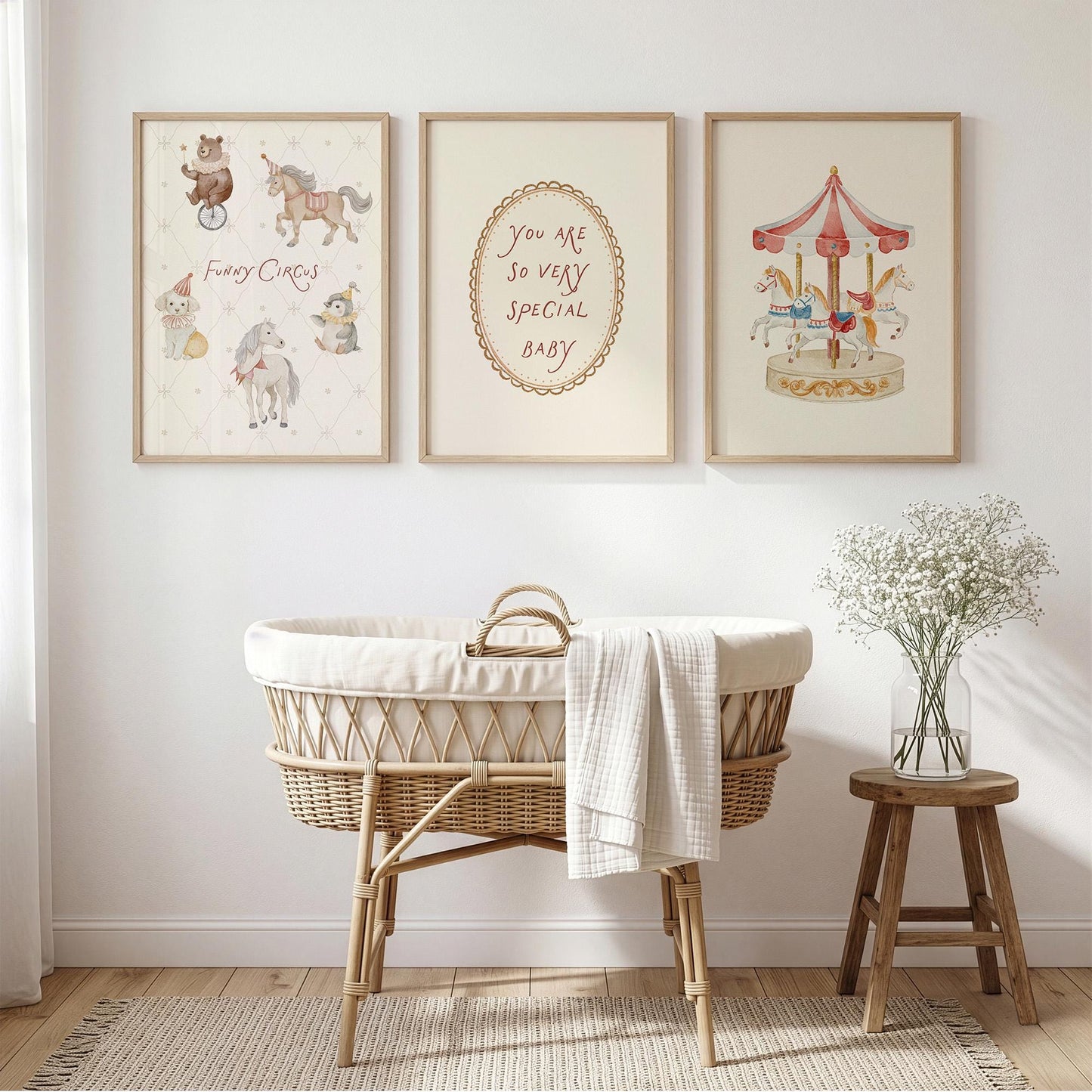 Circus Nursery Wall Art Set of 3 Prints, Vintage Carousel Baby Room Decor, Storybook Nursery