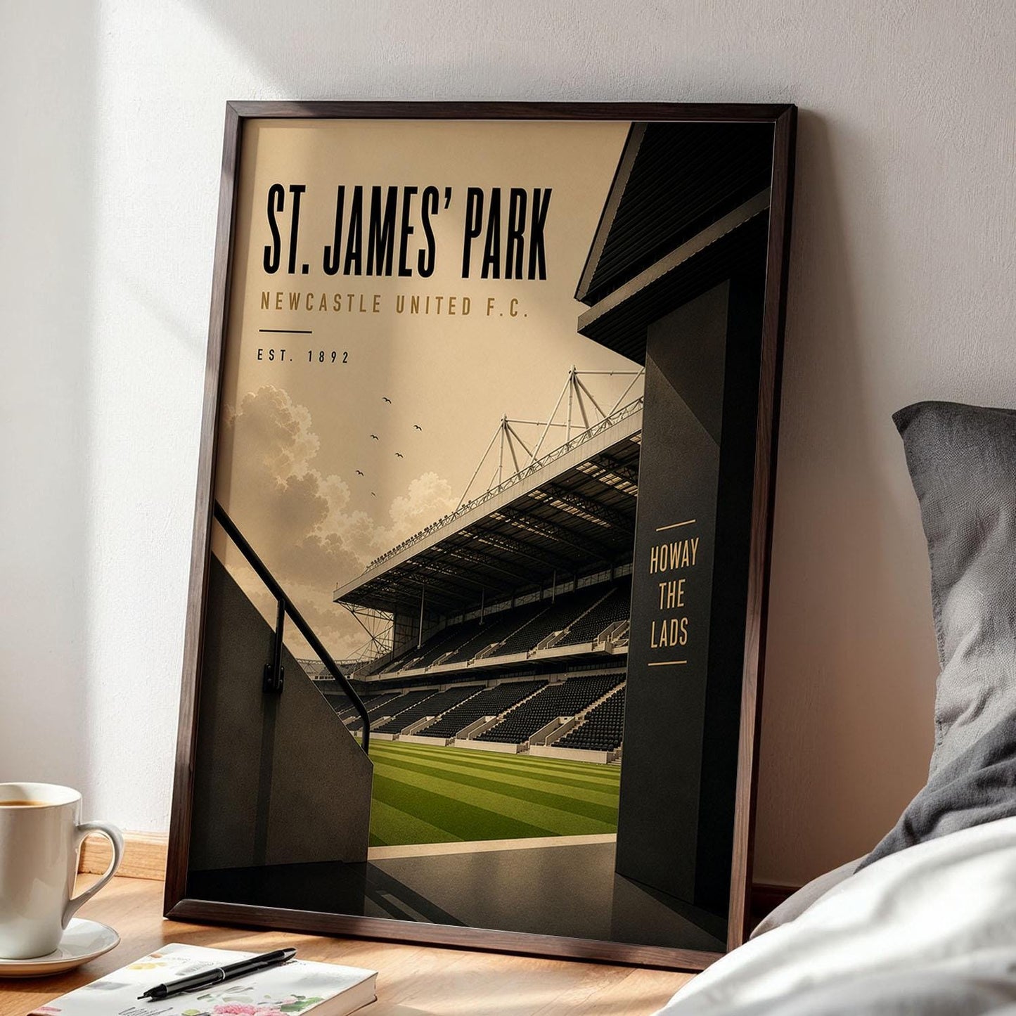 Newcastle Football Stadium Poster, Football Wall Art, A4 or A3