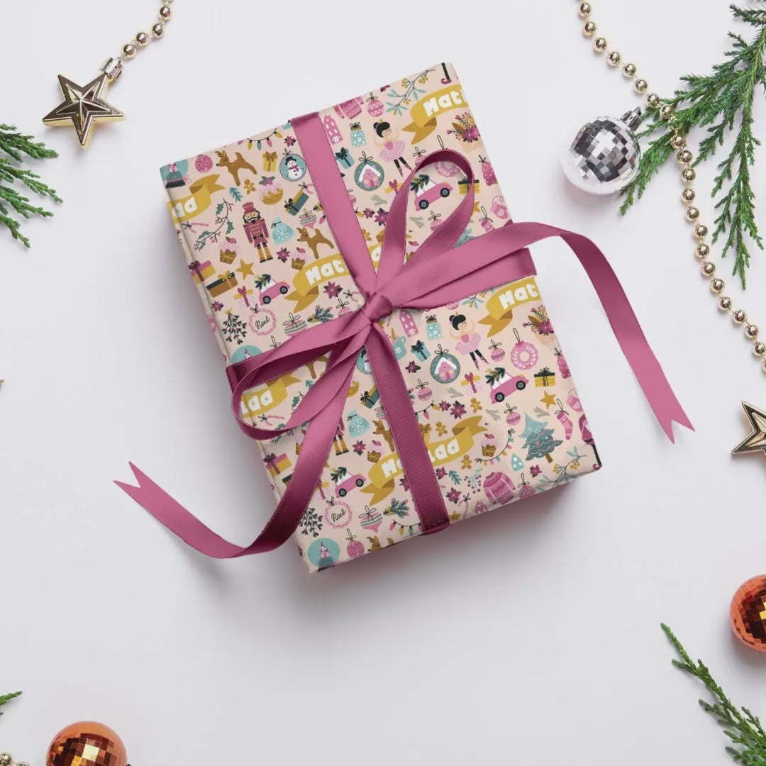 Personalised Pink Christmas Wrapping Paper, Luxury Gift Wrap, Festive Wrapping Paper, Gift Wrap, Wrapping paper with name, Girls Wrap Paper