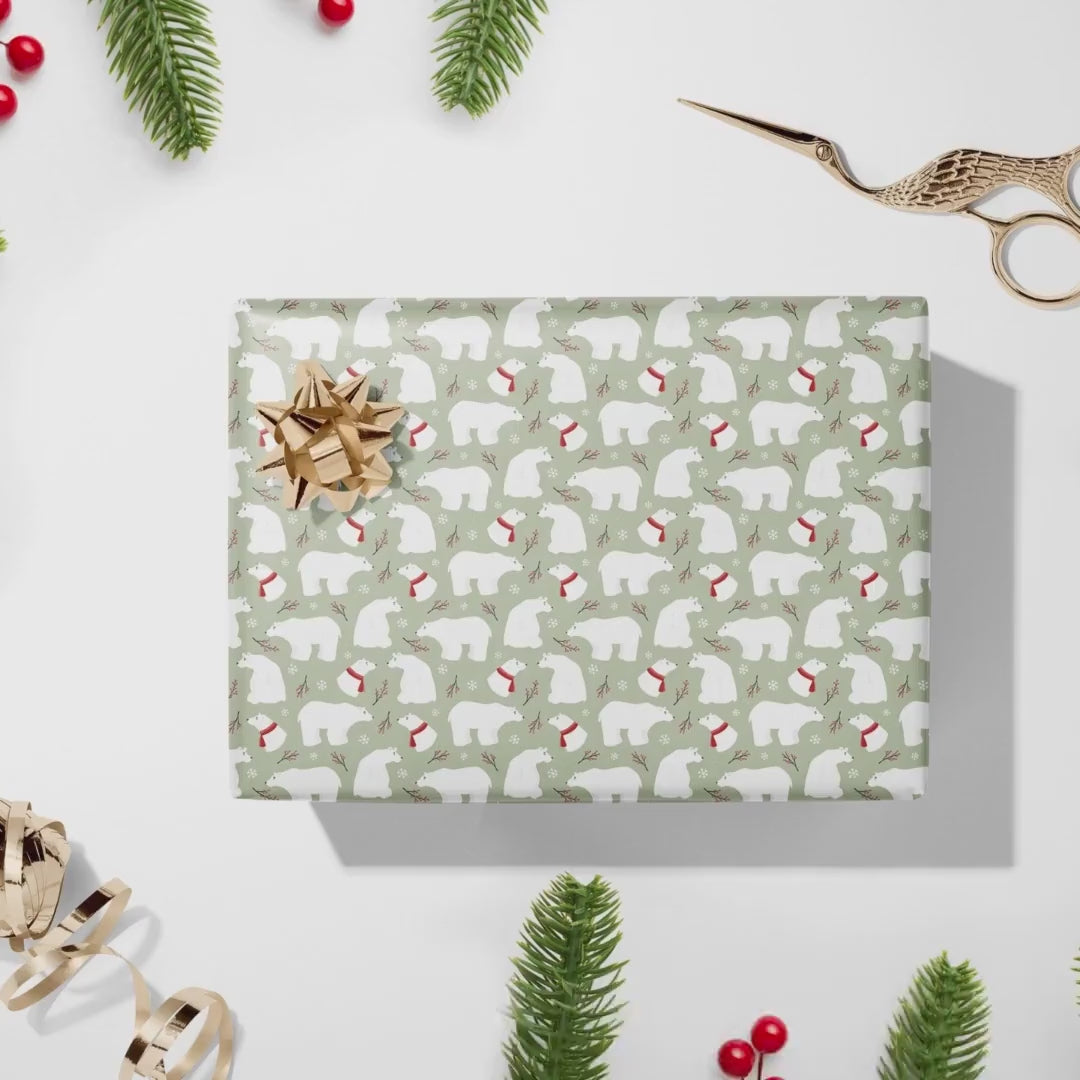 Personalised Polar Bear Christmas Wrapping Paper, Luxury Gift Wrap, Festive Wrapping Paper, Gift Wrapping, Wrapping paper with name