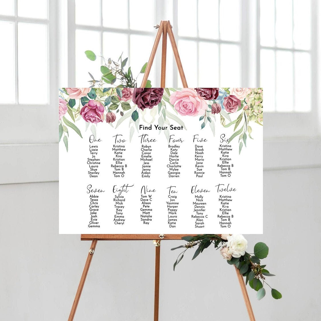 Blush Rose Wedding Seating Plan Sign