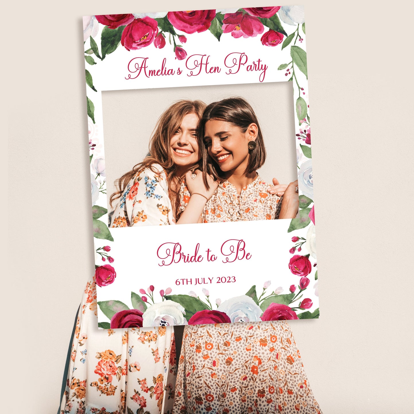 Red Floral Hen Party Selfie Frame and Party Sign
