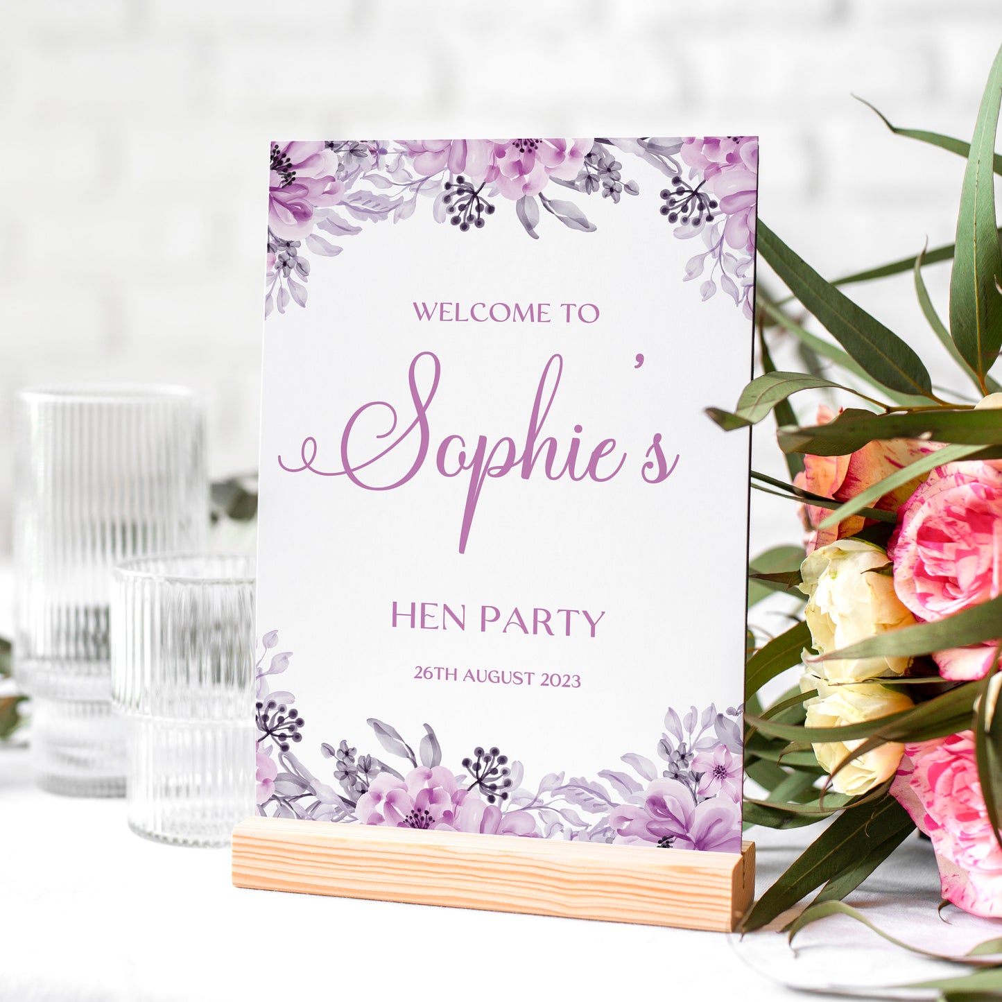 Lilac Floral Hen Party Selfie Frame and Party Sign