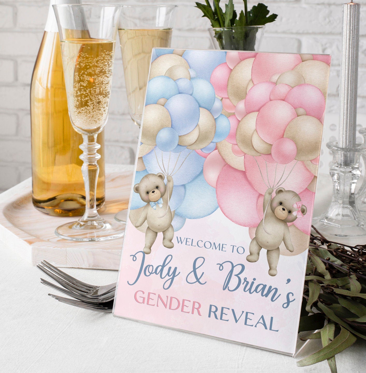 Pink and Blue Balloon Gender Reveal Welcome Party Sign