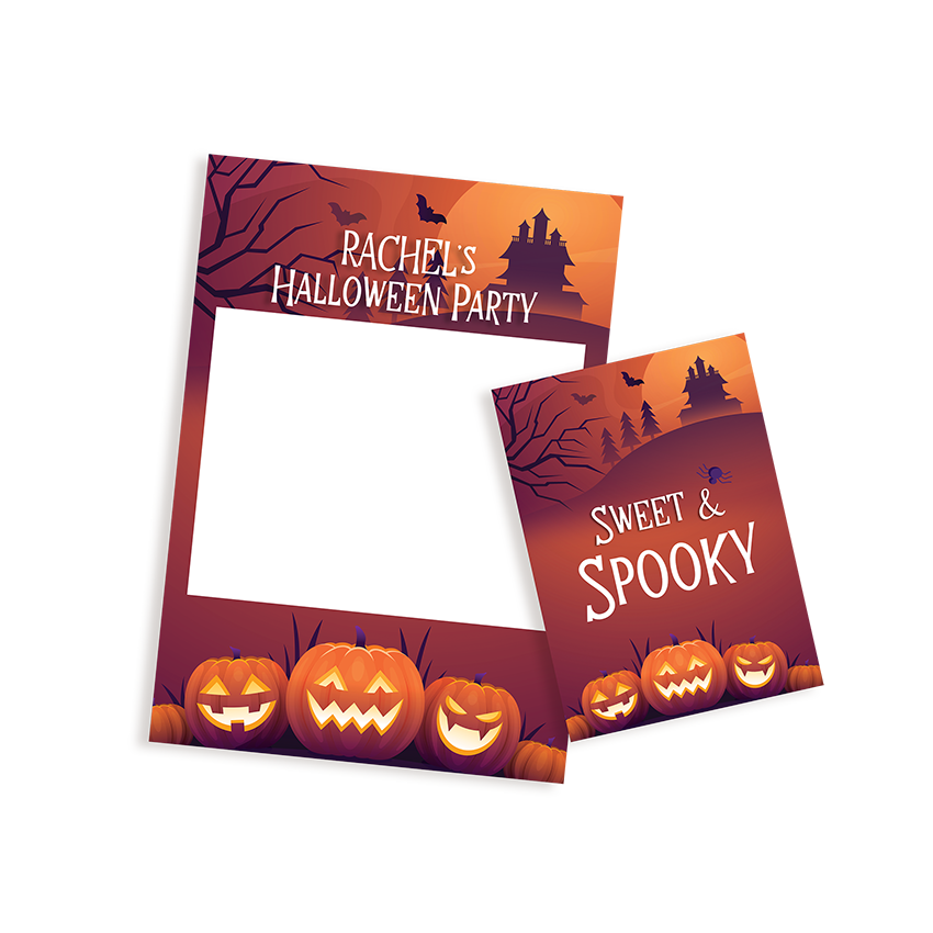 Spooky House Pumpkin Halloween Selfie Frame and Sign