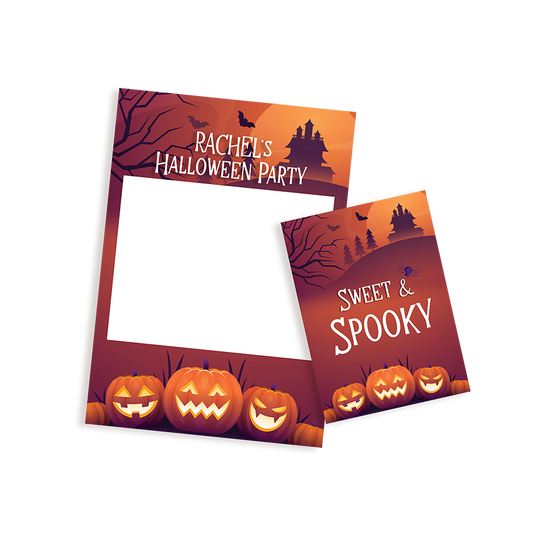 Spooky House Pumpkin Halloween Selfie Frame and Sign