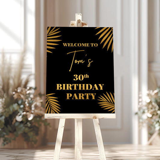 Black and Gold Birthday Party Welcome Sign