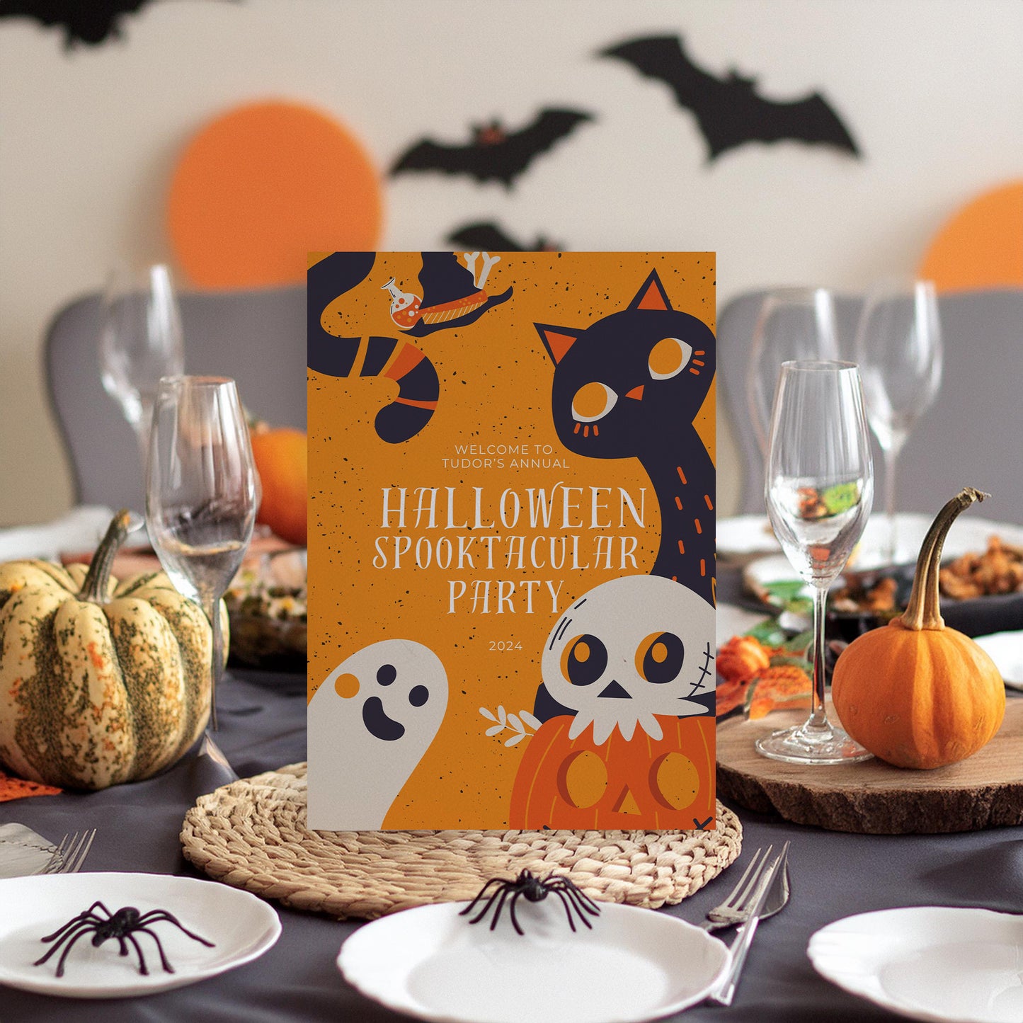 Black Cat Halloween Party Selfie Frame and Matching Sign