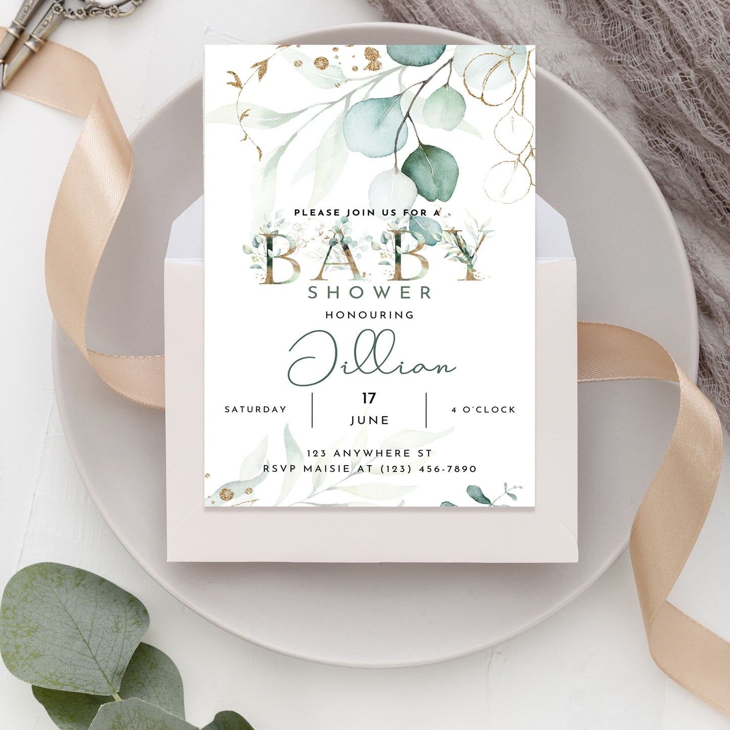 Eucalyptus Baby Shower Invitation Template