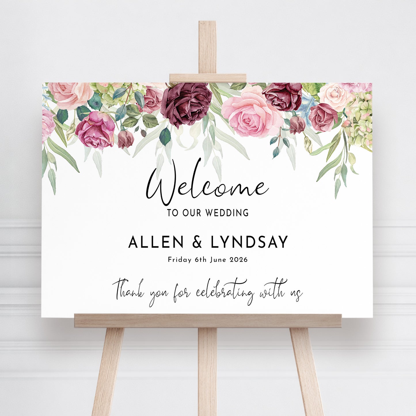 Blush Rose Wedding Welcome Sign