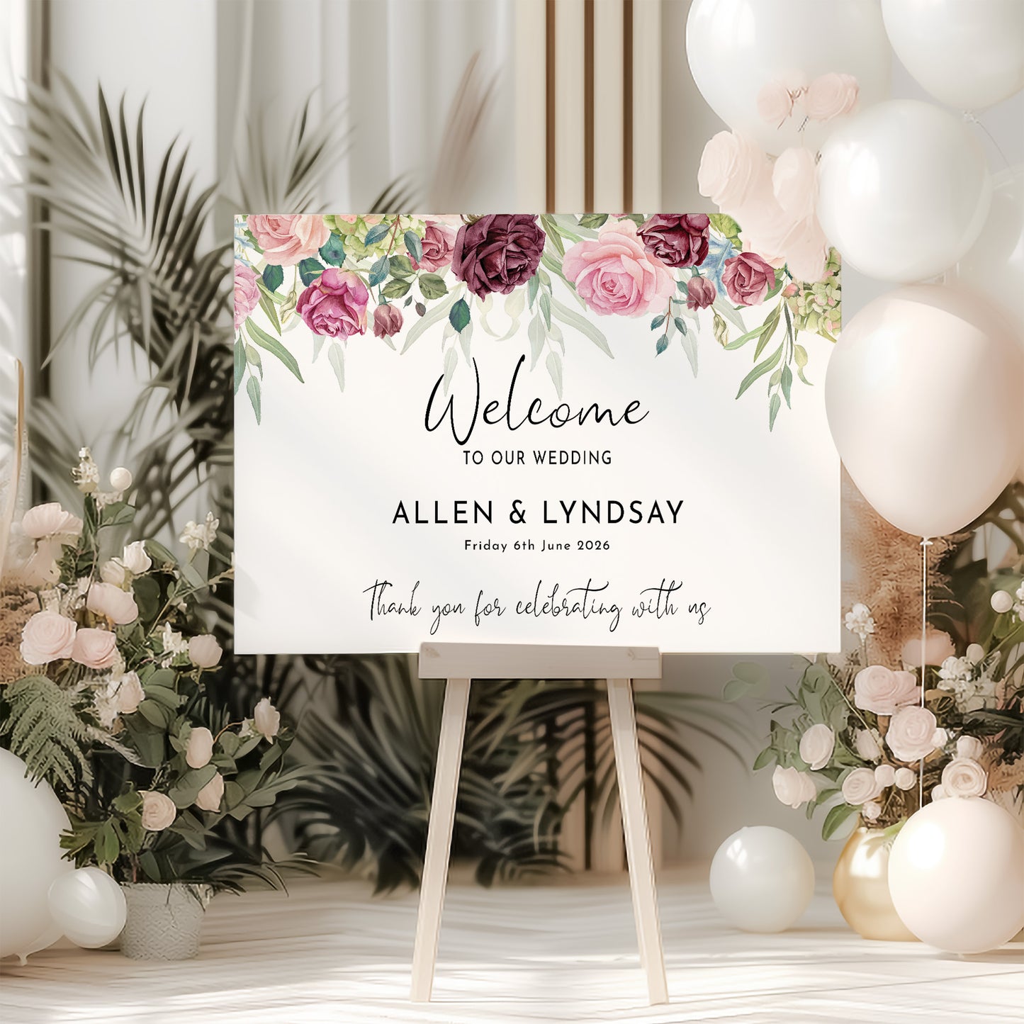 Blush Rose Wedding Welcome Sign