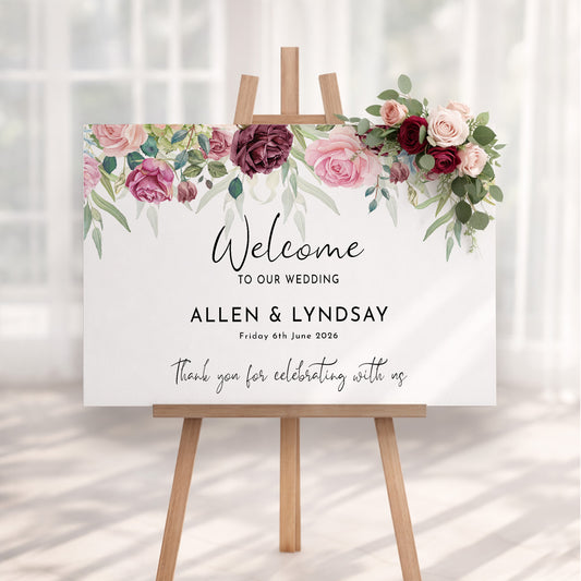 Blush Rose Wedding Welcome Sign