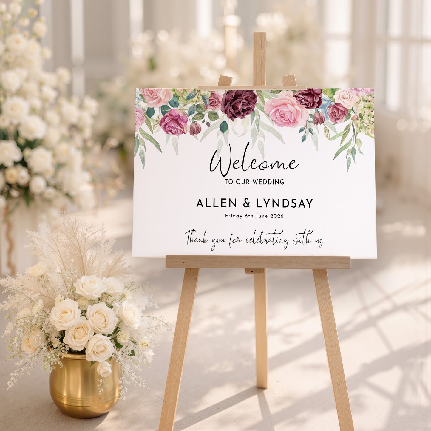 Blush Rose Wedding Welcome Sign
