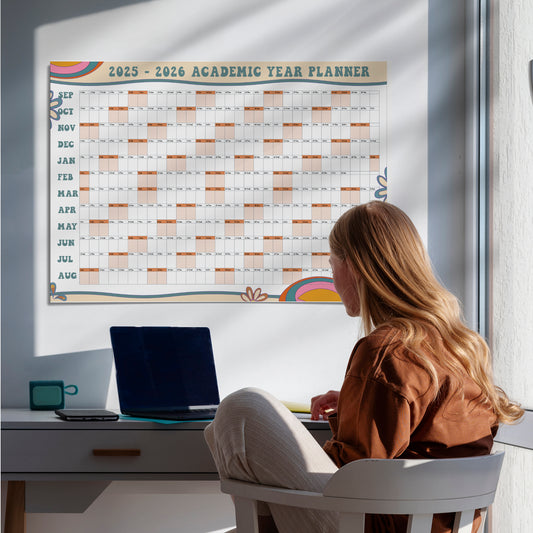 Academic A1 Printed Wall Calendar 2025-2026,  Retro Design