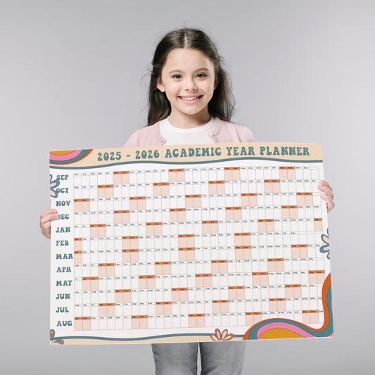Academic A1 Printed Wall Calendar 2025-2026,  Retro Design
