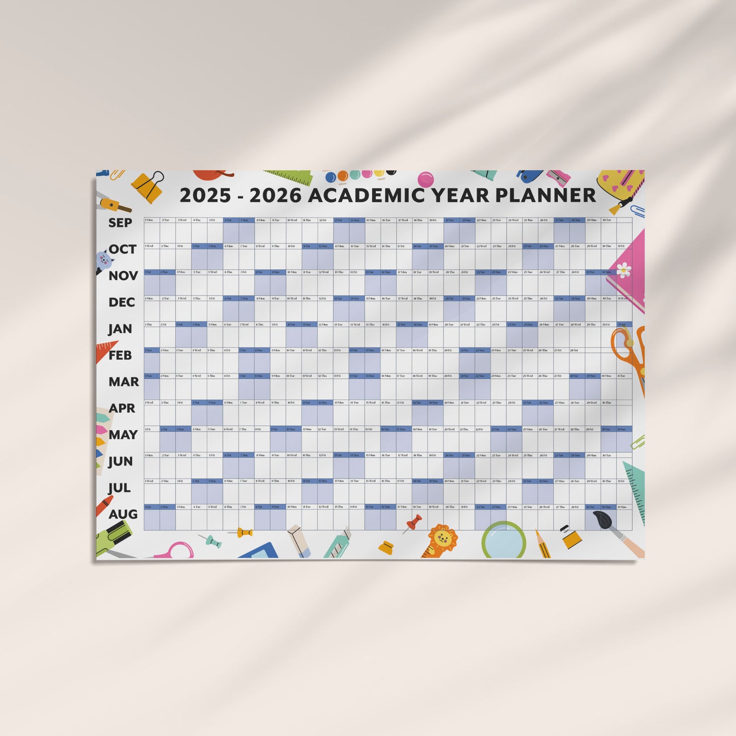A1 Student Academic Wall Calendar 2025-2026