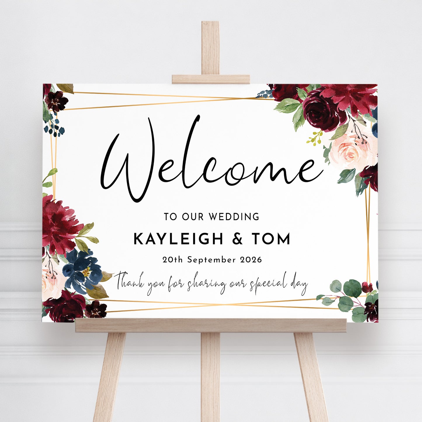 Burgundy Wedding Welcome Sign Landscape
