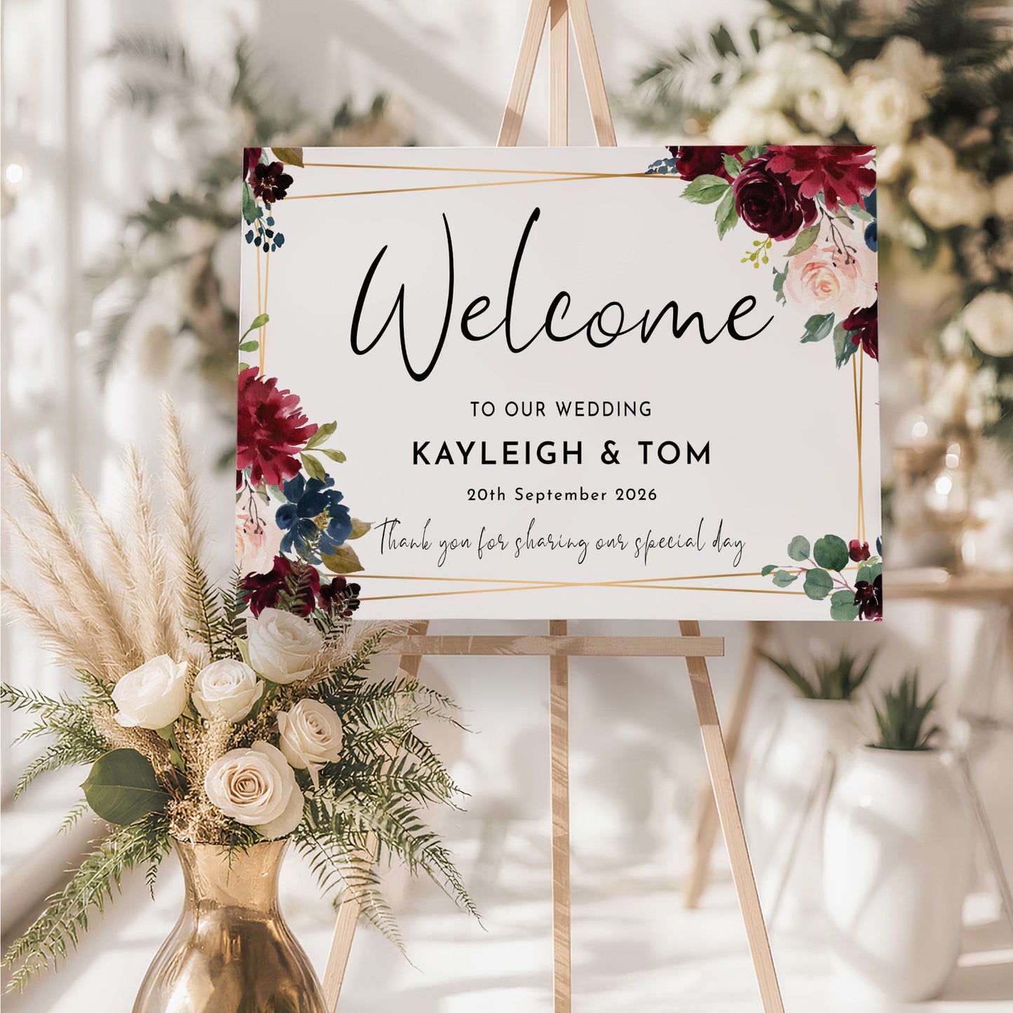 Burgundy Wedding Welcome Sign Landscape
