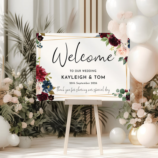 Burgundy Wedding Welcome Sign Landscape