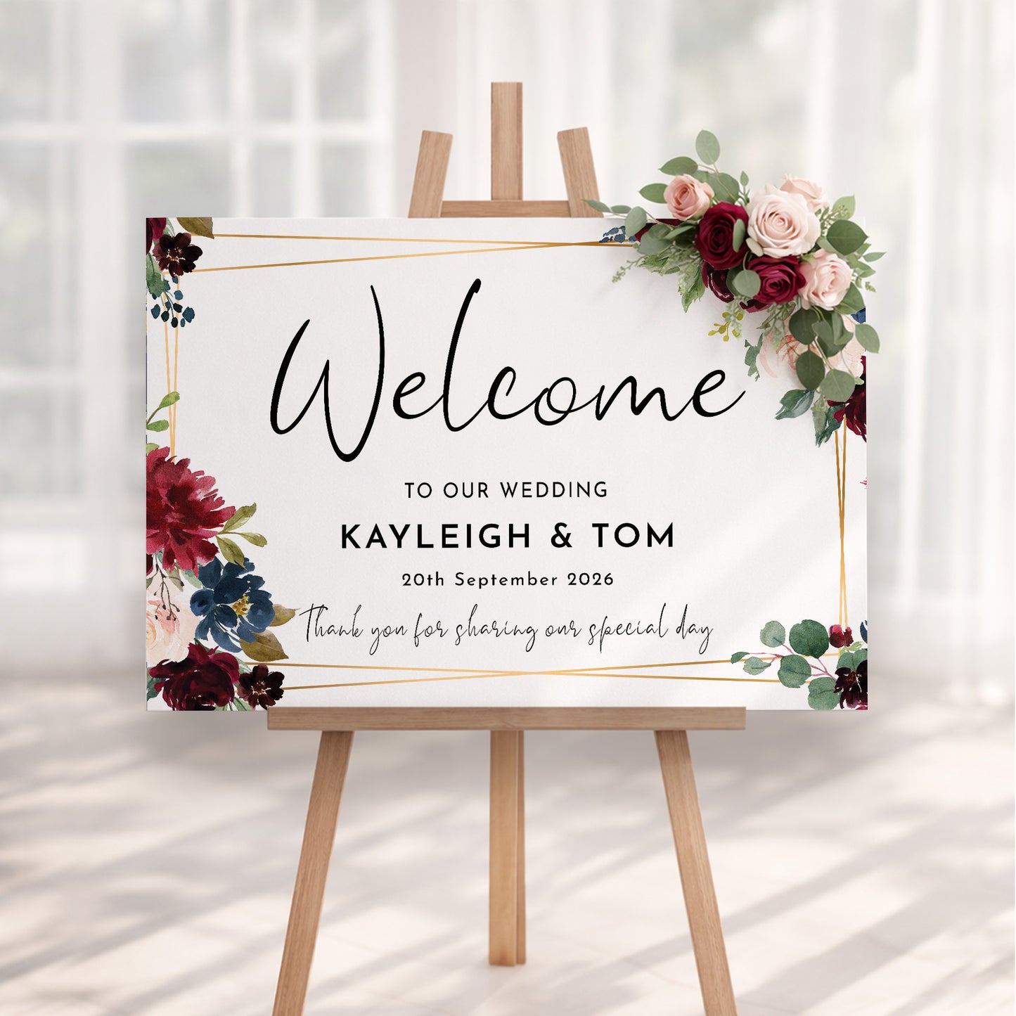 Burgundy Wedding Welcome Sign Landscape