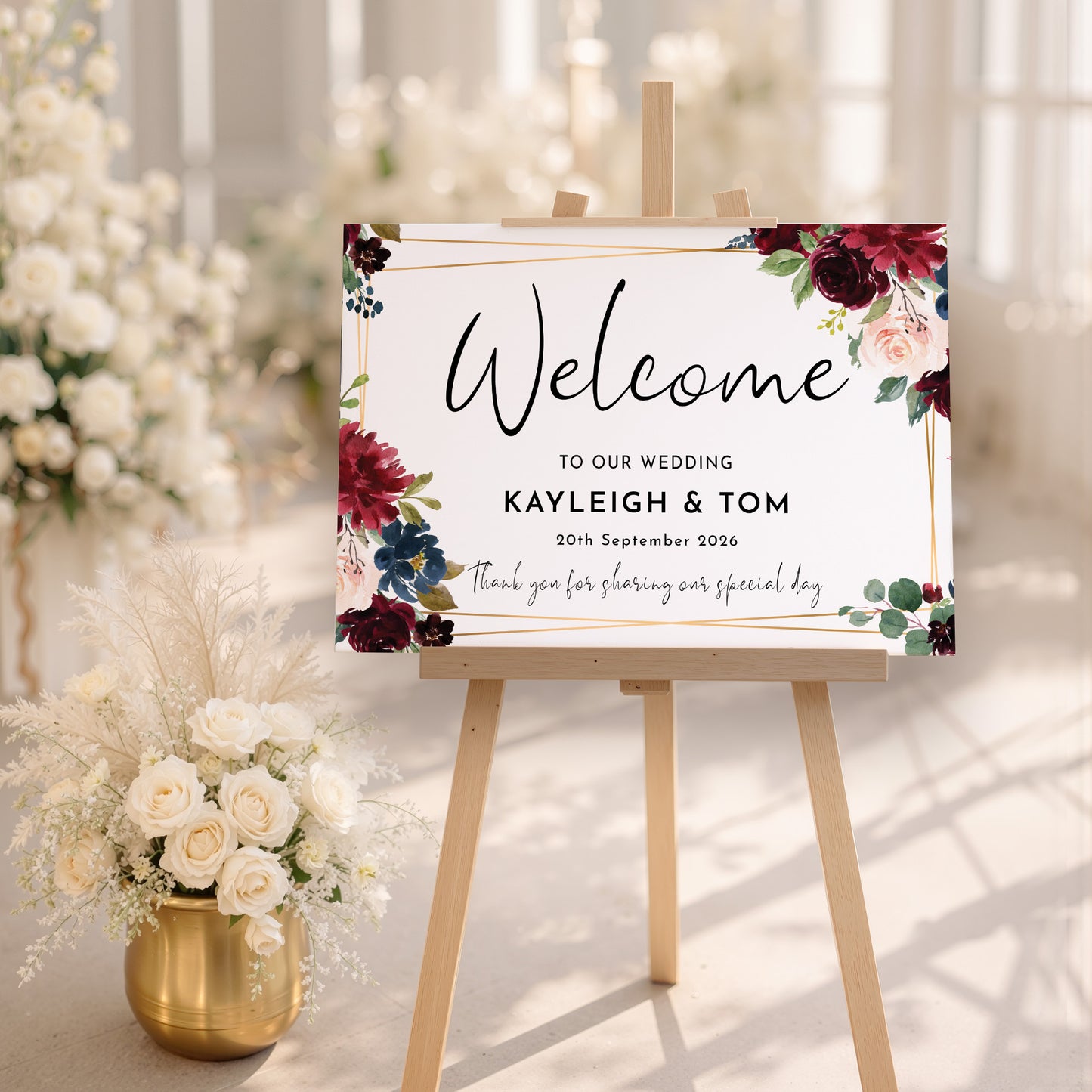 Burgundy Wedding Welcome Sign Landscape