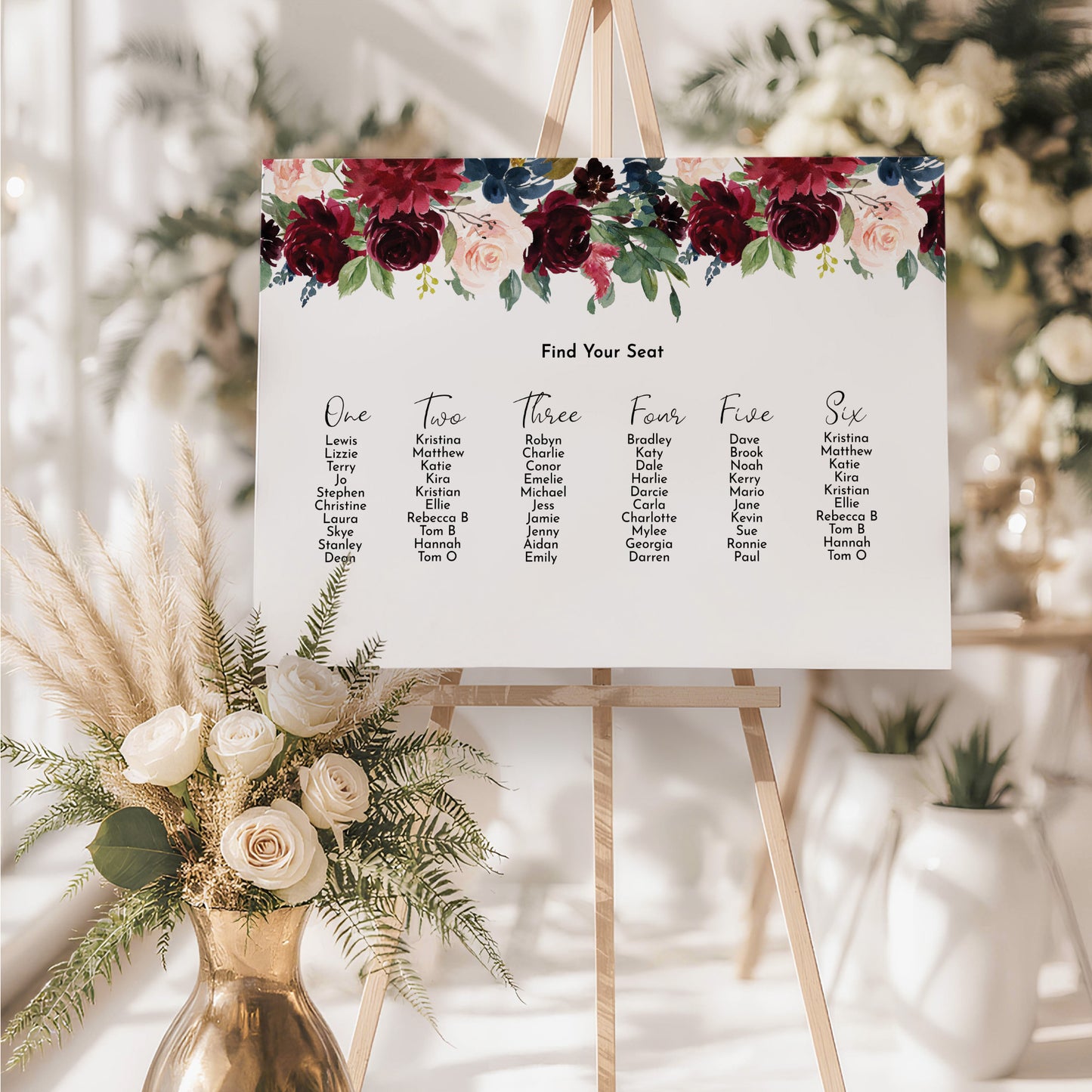Burgundy & Navy Wedding Seating Plan Sign
