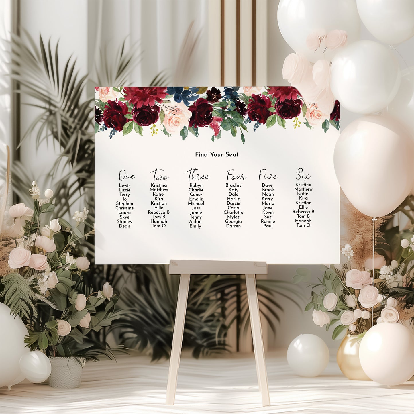 Burgundy & Navy Wedding Seating Plan Sign