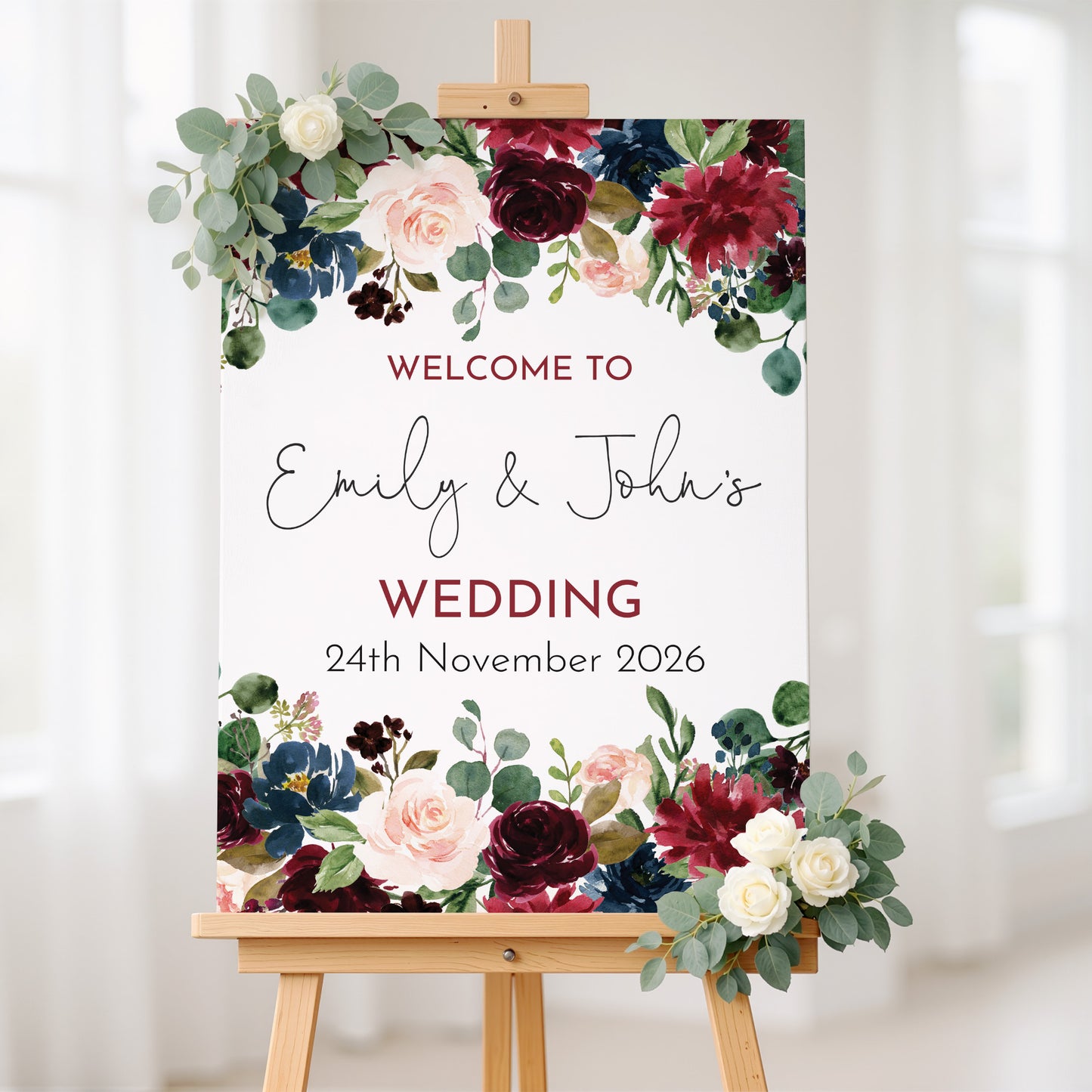 Burgundy & Navy Wedding Welcome Sign