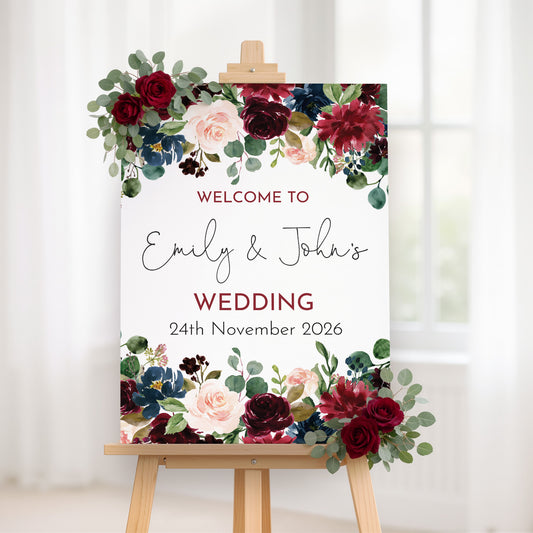 Burgundy & Navy Wedding Welcome Sign