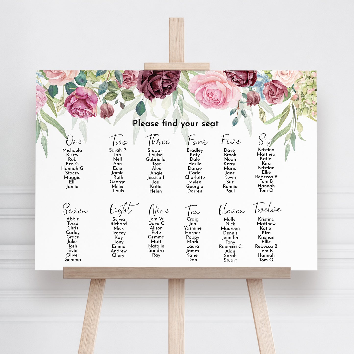 Blush Rose Wedding Seating Plan Sign