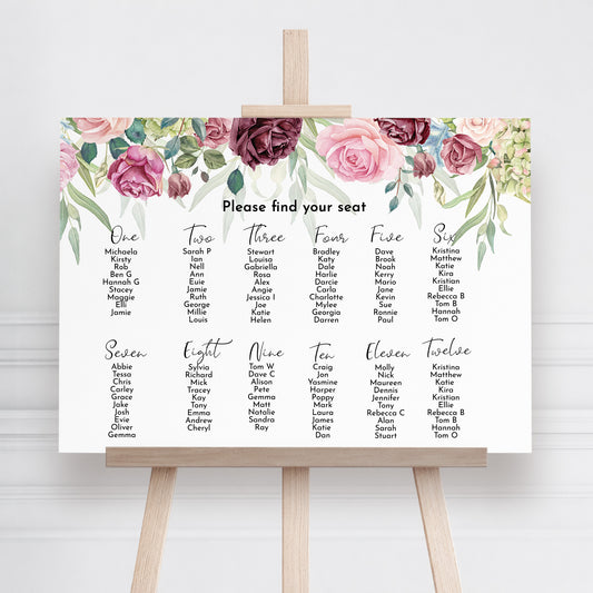 Blush Rose Wedding Seating Plan Sign