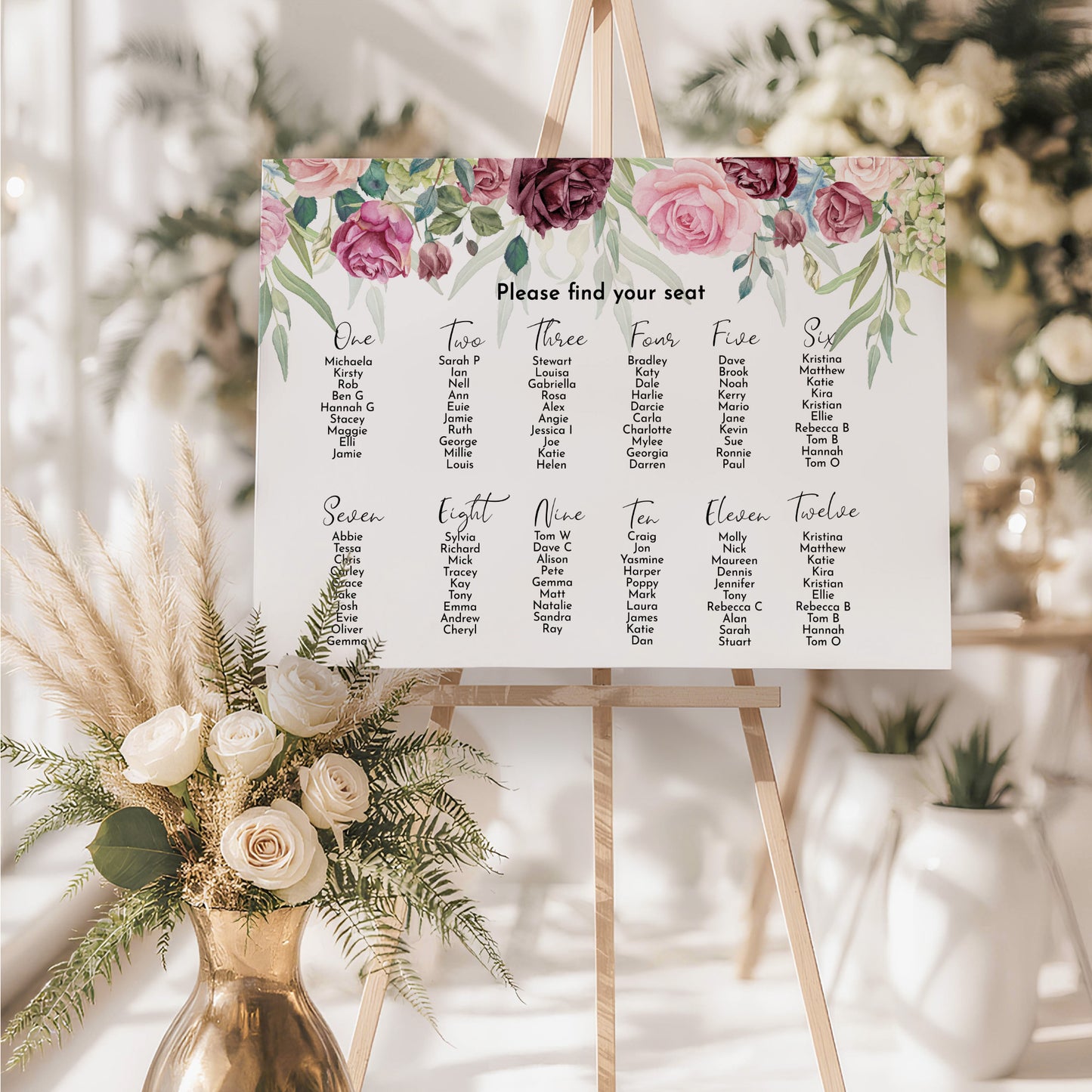 Blush Rose Wedding Seating Plan Sign