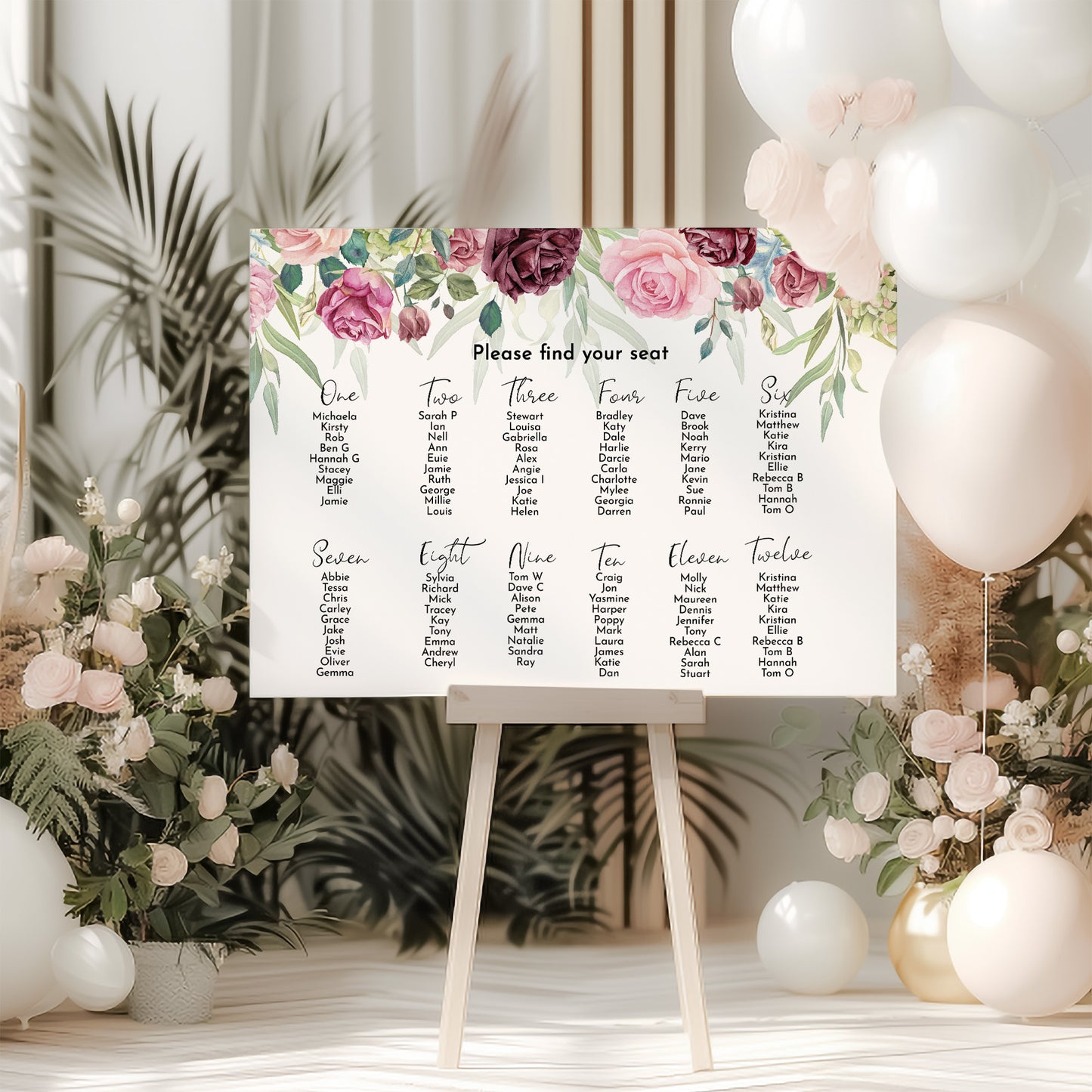 Blush Rose Wedding Seating Plan Sign