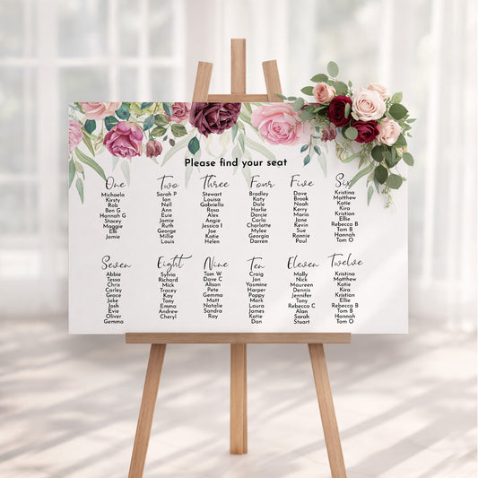 Blush Rose Wedding Seating Plan Sign