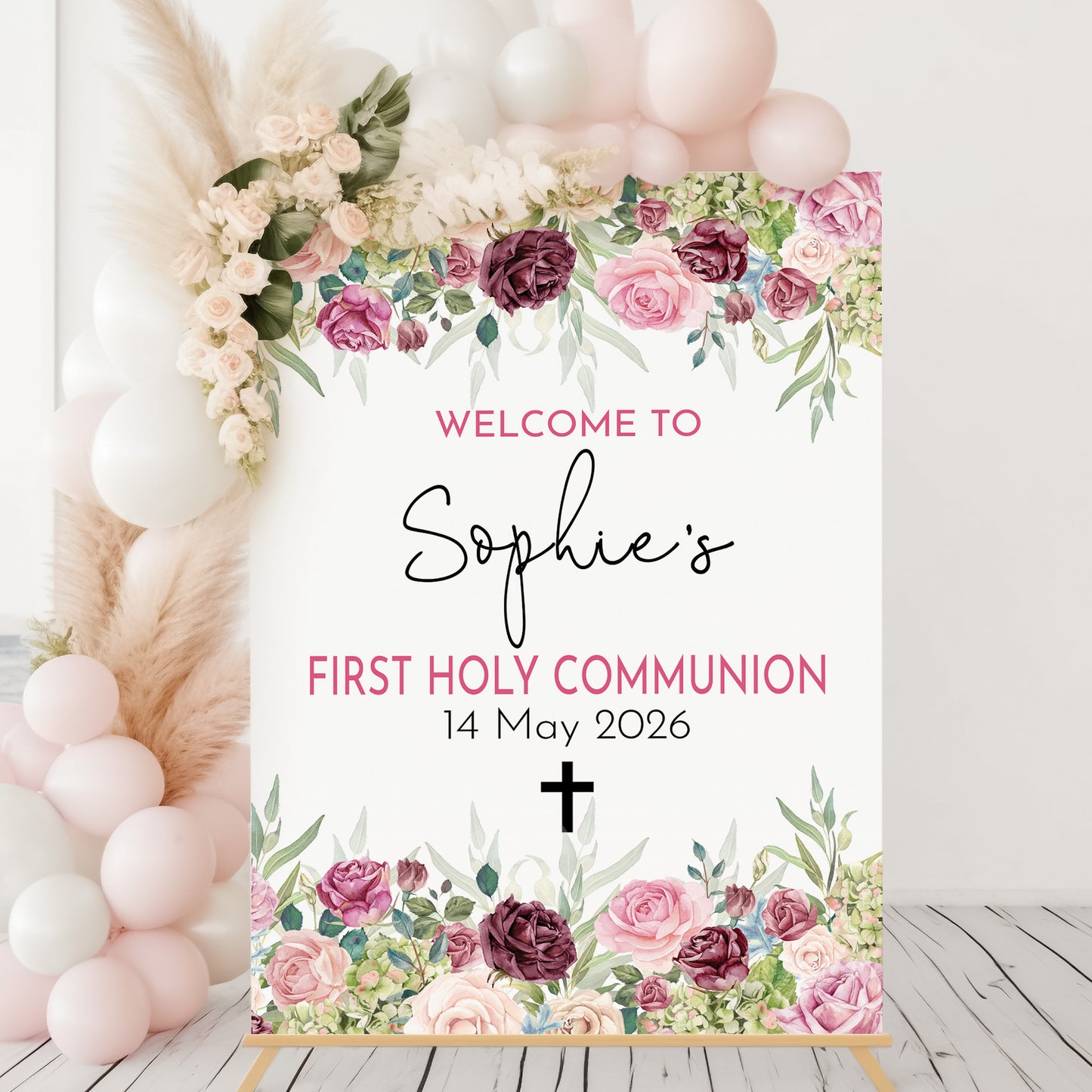 Blush Rose First Holy Communion Welcome Sign
