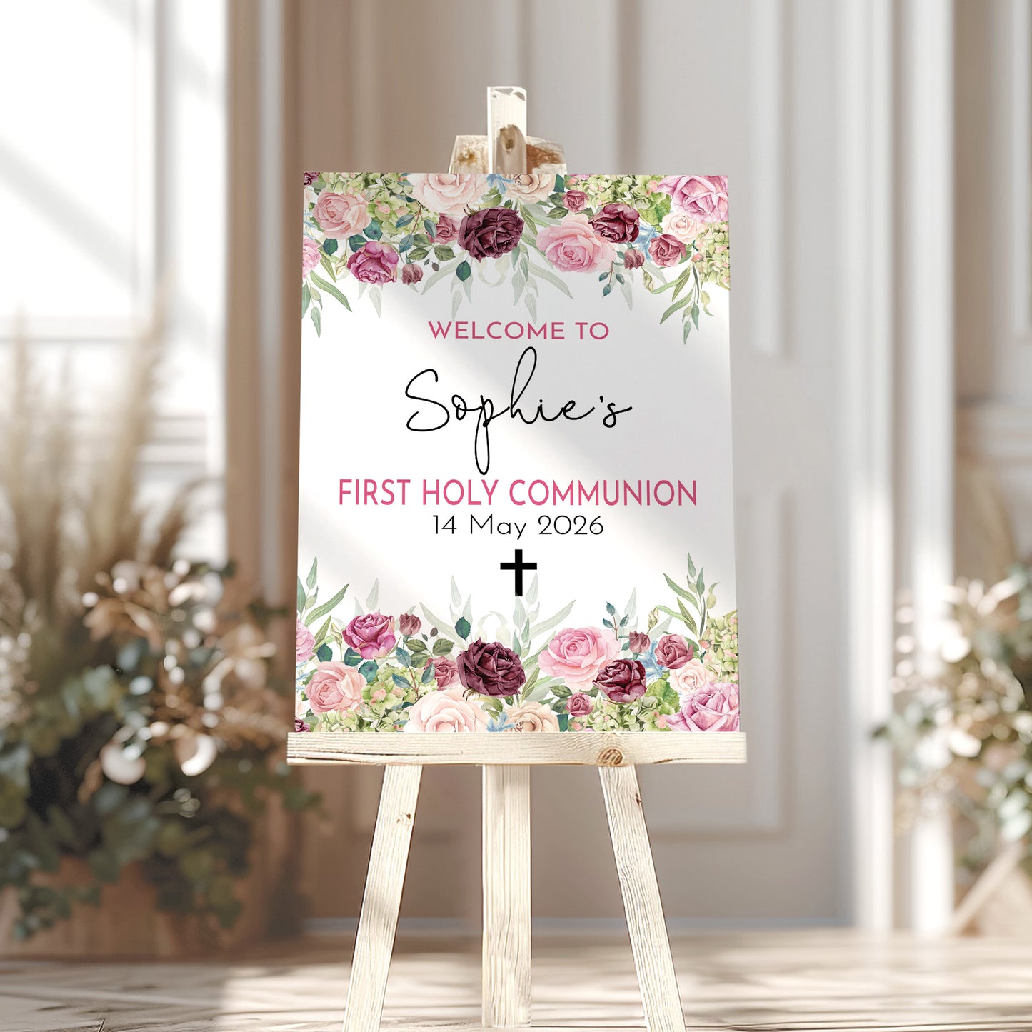 Blush Rose First Holy Communion Welcome Sign